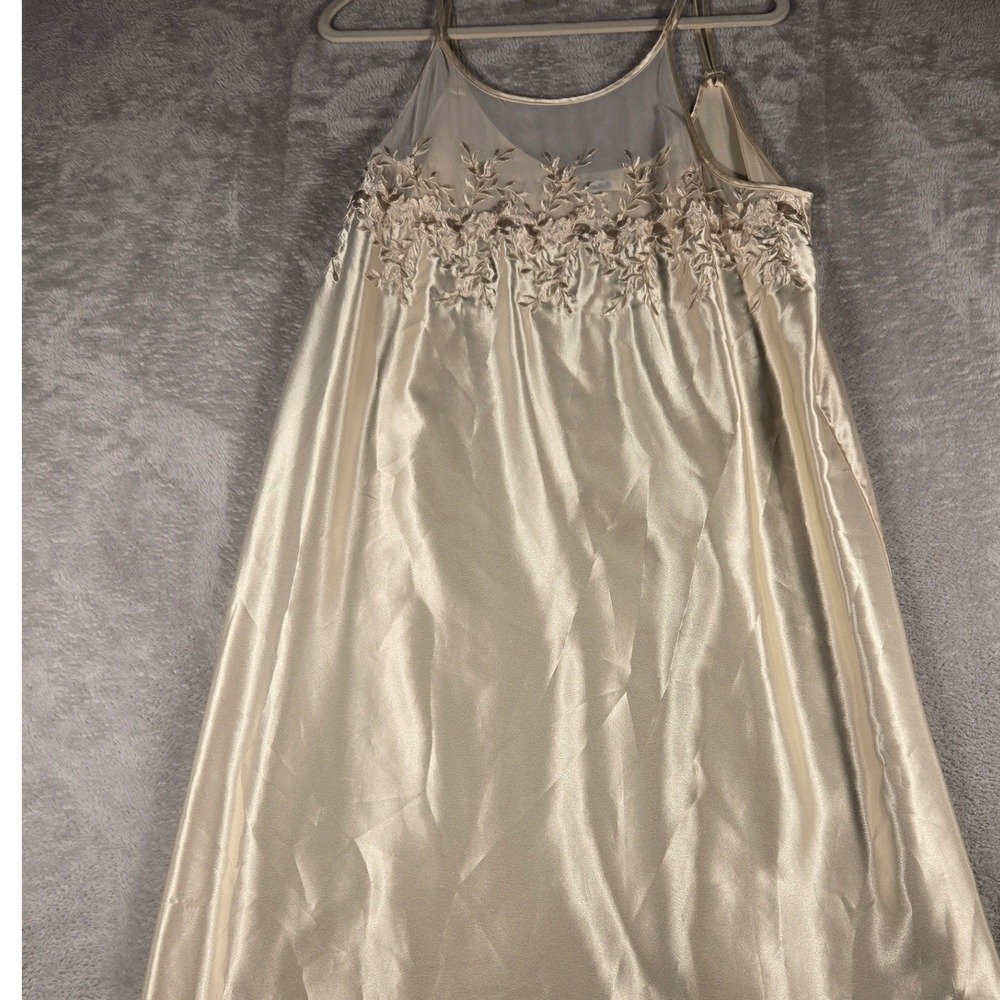 Dentelle Champagne Satin Nightgown Floral Embroidered Mesh Sleep Dress Large - Picture 2 of 7